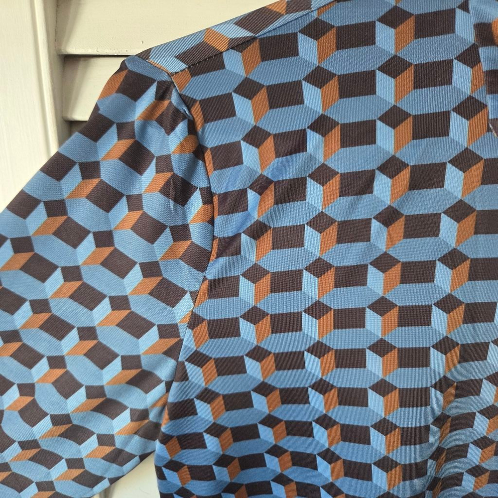 Women's Truth by Republic Button Down Shirt SP Blue Brown Geometric - Picture 9 of 11